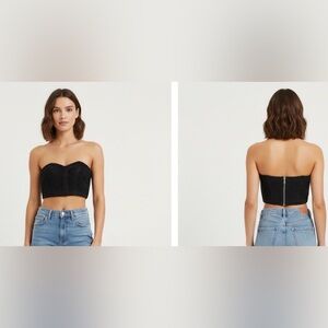H&M black knit zip back top